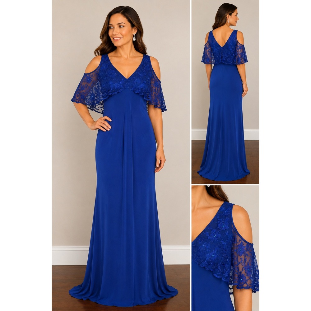 NWT Carmen Marc Valvo Infusion Gown Womens 2 Blue Lace Formal Dress‎ Luxury Gala